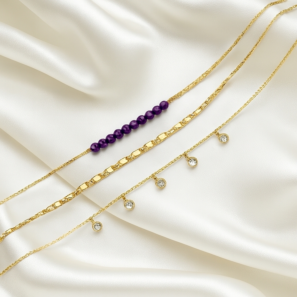 Gold & Purple Necklace Set – Luxe Beads, Chains & Gemstone Charm Stack Jewelry
